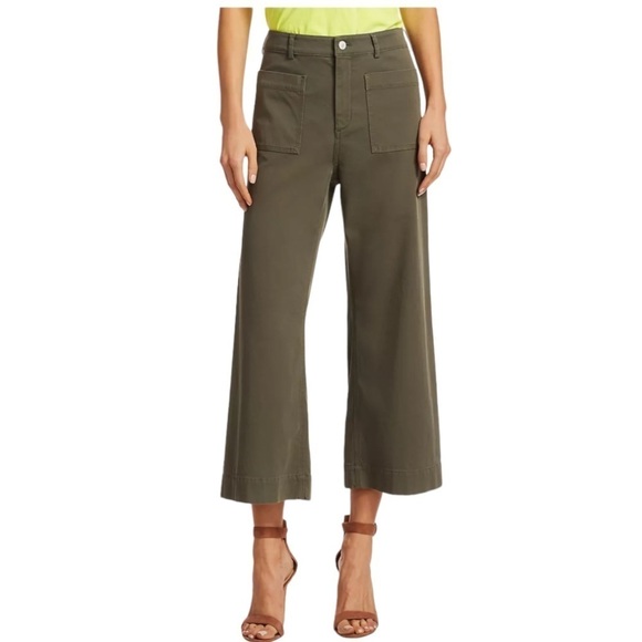 A.L.C. Fallon High rise Wide Leg Stretch Twill Utility Pocket Army Green Crop - Picture 1 of 14